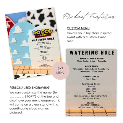 Toy Story Acrylic Drink Menu: Pizza Planet Party Decor, Custom Name Sign