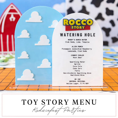 Toy Story Acrylic Drink Menu: Pizza Planet Party Decor, Custom Name Sign