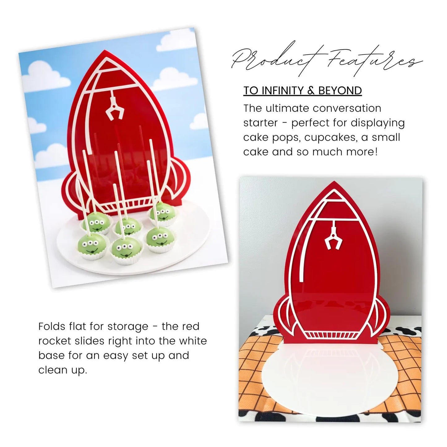 Pizza Planet Rocket Dessert Display, Toy Story Inspired Party Acrylic Stand