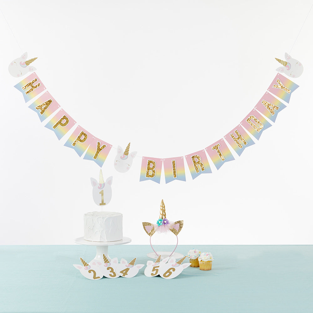 Gold Glitter Unicorn Happy Birthday Decor Kit
