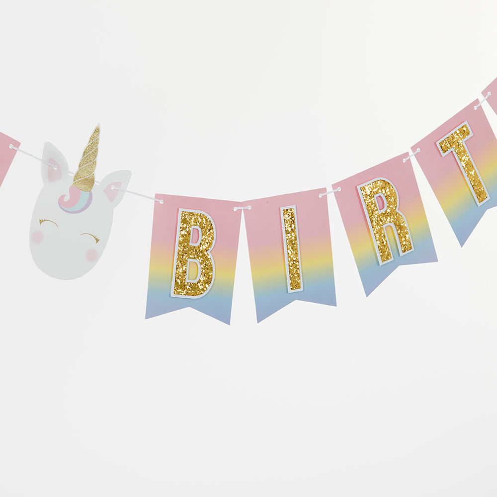 Gold Glitter Unicorn Happy Birthday Decor Kit