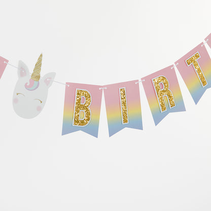 Gold Glitter Unicorn Happy Birthday Decor Kit