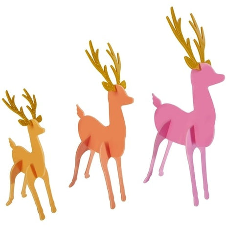 Acrylic Reindeer- Pink/Peach/Orange (Set of 3)