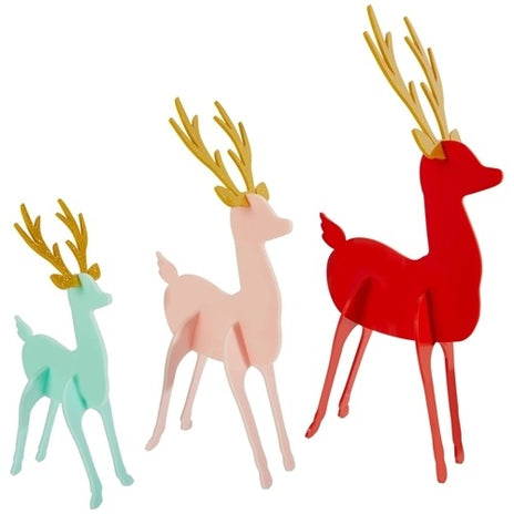 Acrylic Reindeer- Red/Peach/Teal (Set of 3)