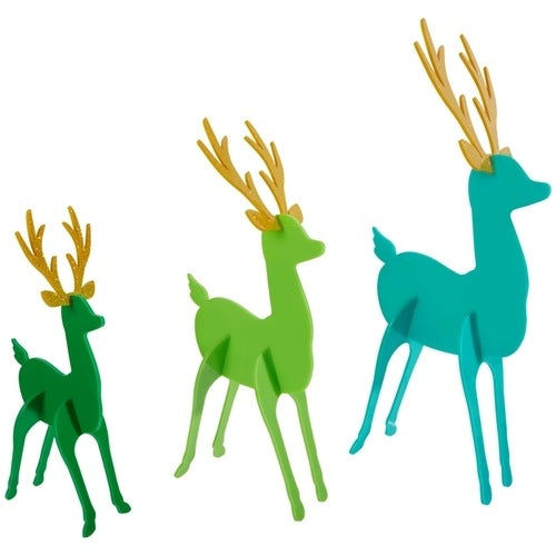 Acrylic Reindeer- Green/Blue (Set of 3)