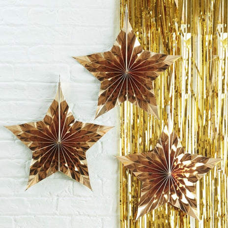 Gold Star Hanging Paper Fan Decorations (Set of 3)