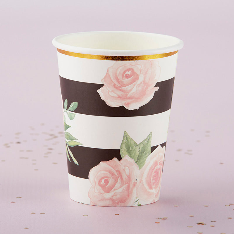 Floral Striped 9in Premium Paper Cups (8)