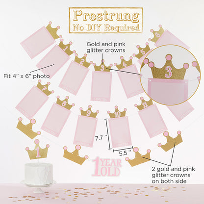 Princess 1st Birthday Milestone Banners (3) and Cake Topper (1)
