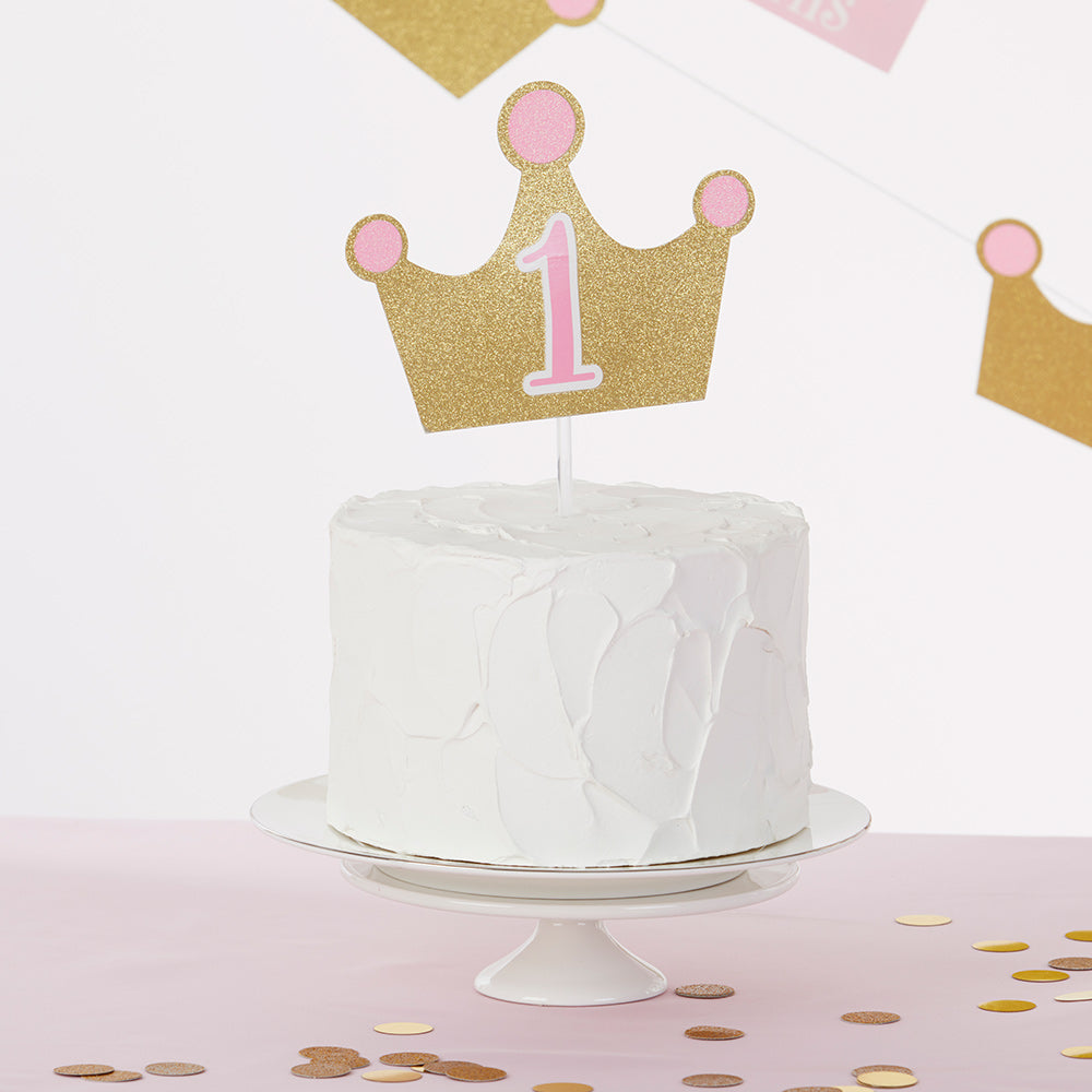 Princess 1st Birthday Milestone Banners (3) and Cake Topper (1)