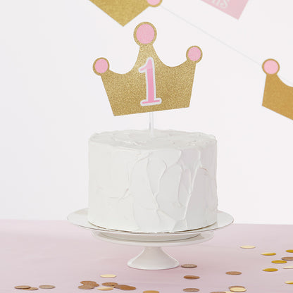 Princess 1st Birthday Milestone Banners (3) and Cake Topper (1)