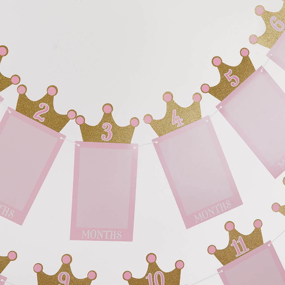 Princess 1st Birthday Milestone Banners (3) and Cake Topper (1)