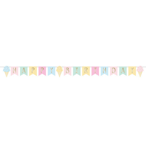 Ice Cream Party Happy Birthday Banner