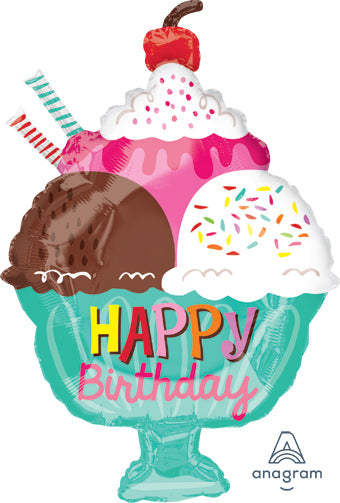18" Ice Cream Sundae Happy Birthday Balloon
