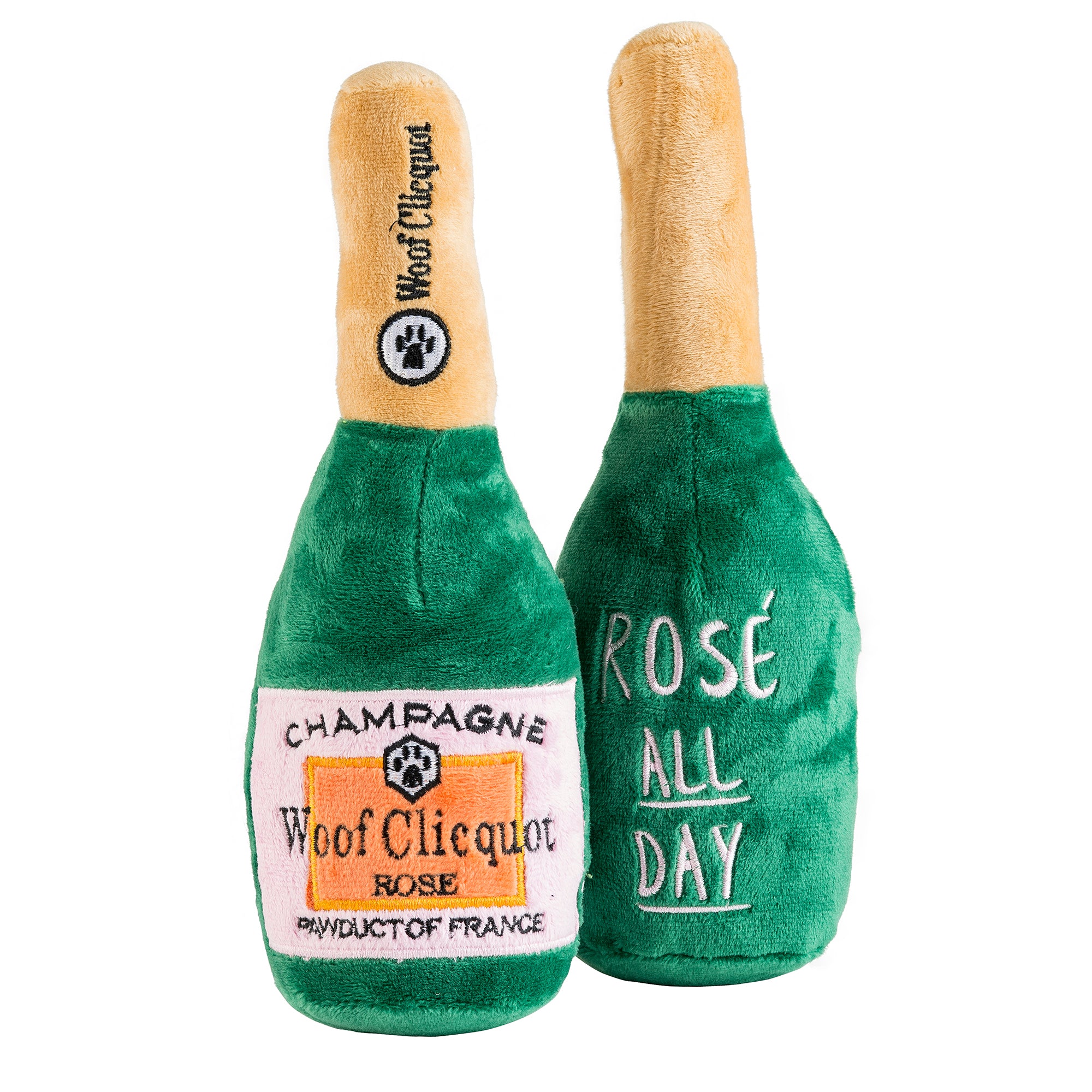 Woof Clicquot Rose' Champagne Bottle Large Dog Toy