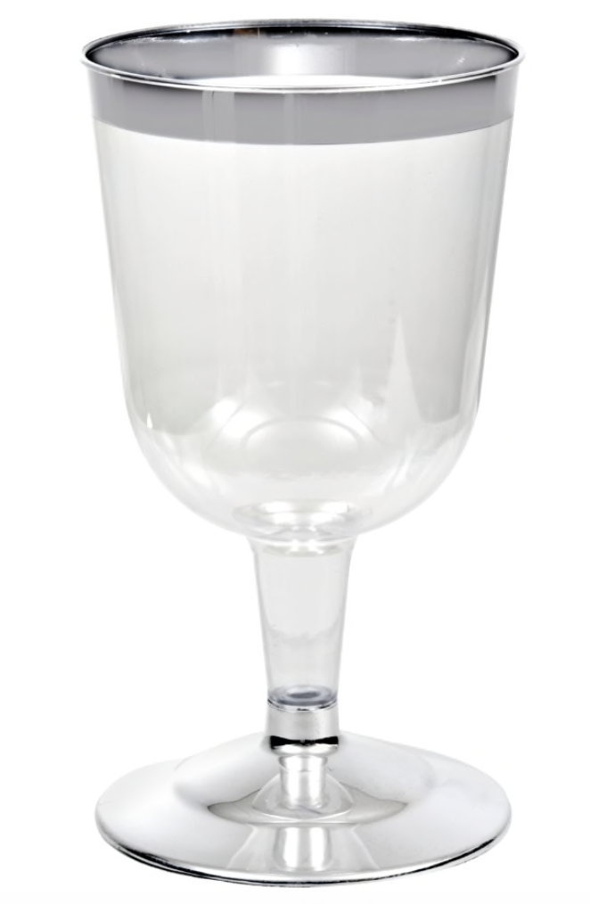 6 oz. Plastic Wine Glasses with Silver Rim (4)
