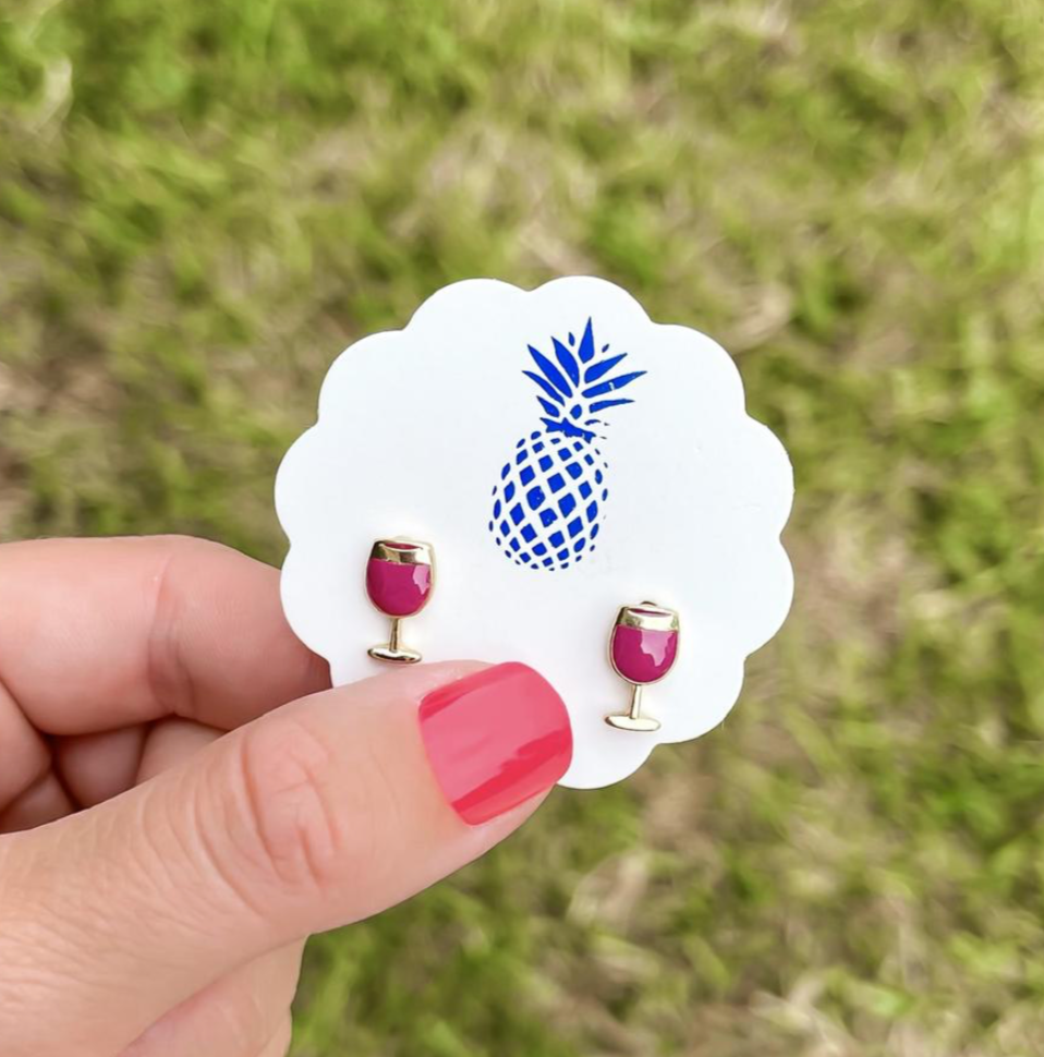 Red Wine Signature Enamel Stud Earrings