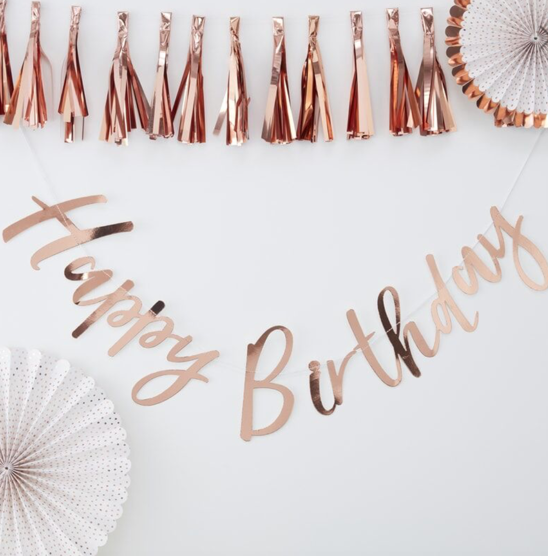 Rose Gold Happy Birthday Banner