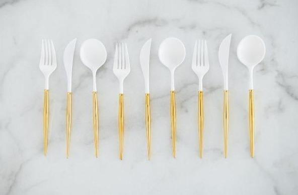 Gold Bella Plastic Cutlery (Dishwasher Safe), Service for 8