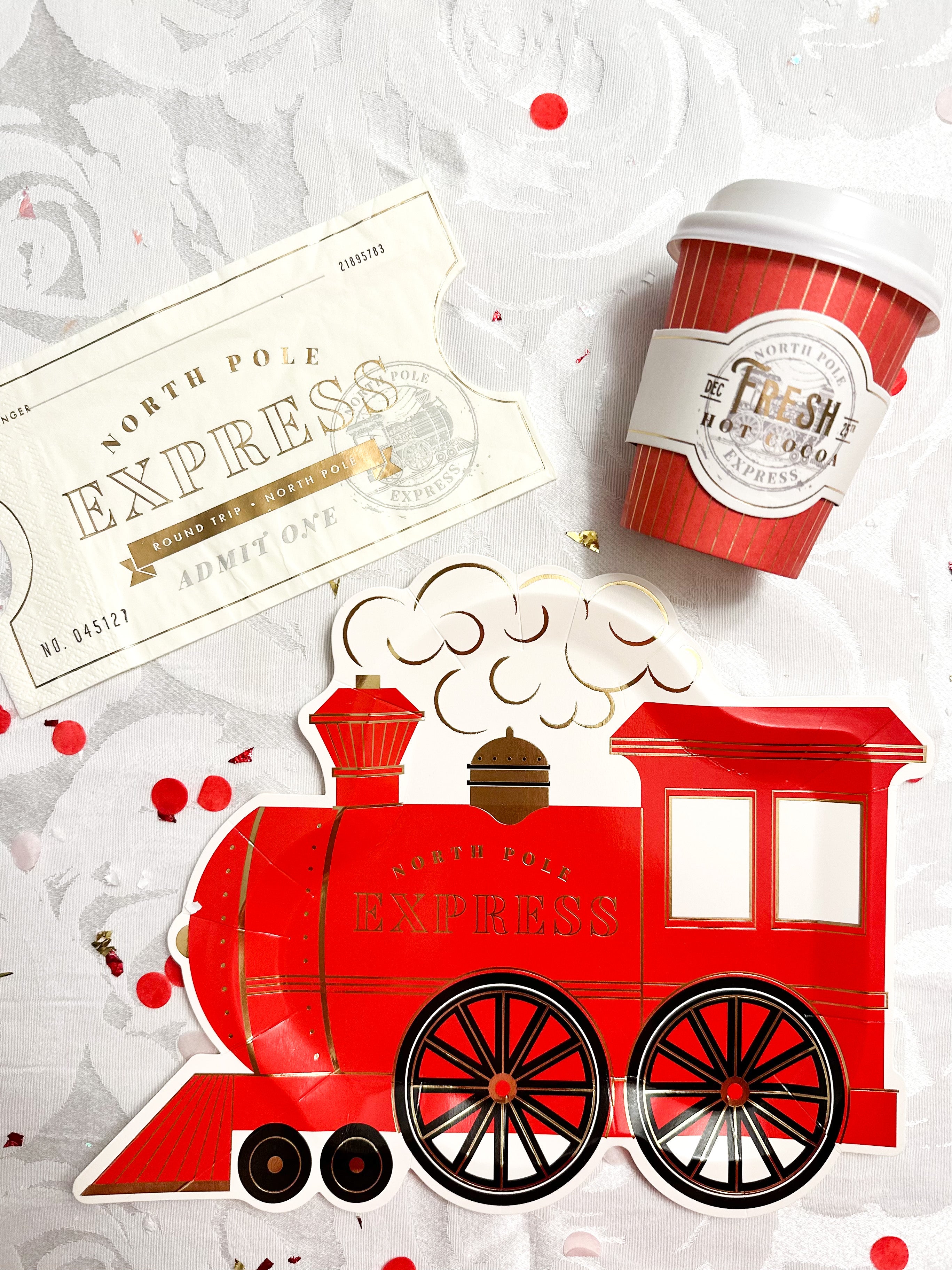 NORTH POLE EXPRESS TICKET SHAPED GUEST NAPKIN