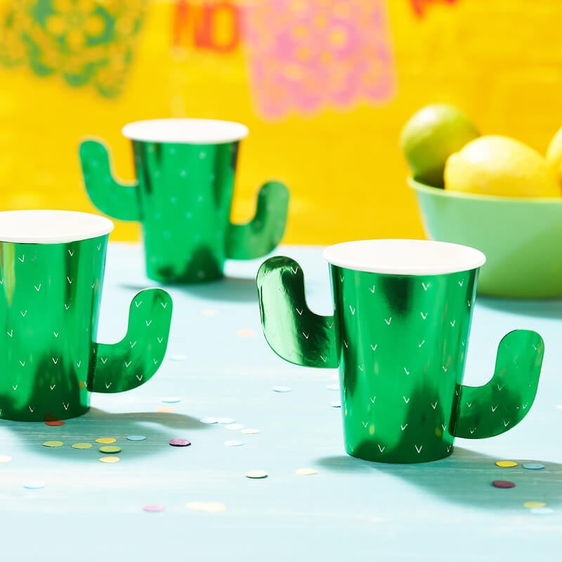 Green Foiled Cactus Paper Cups (8)